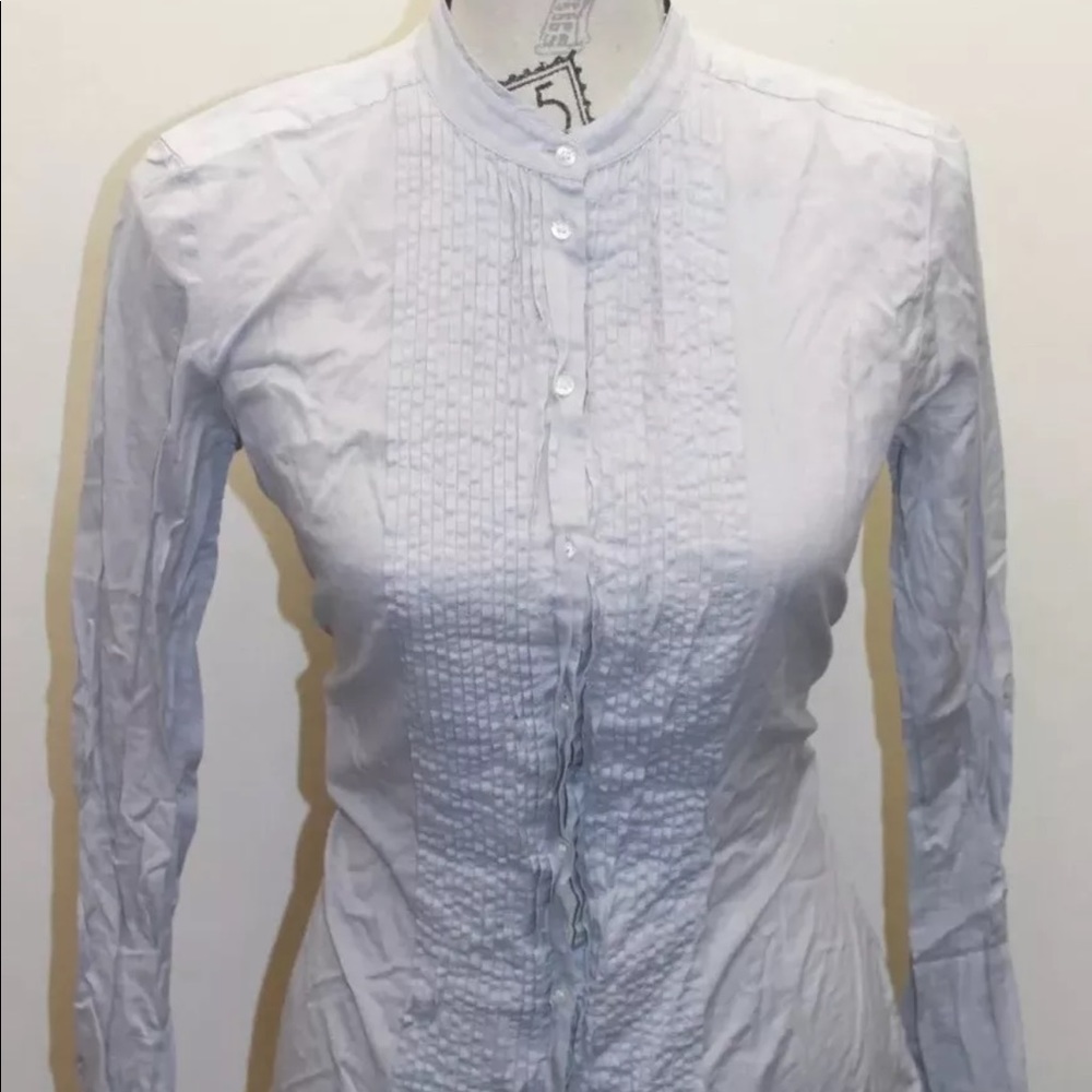Hugo Boss Women Tuxedo Gray Women Long Sleeve Blouse Sz US 6 100% Cotton